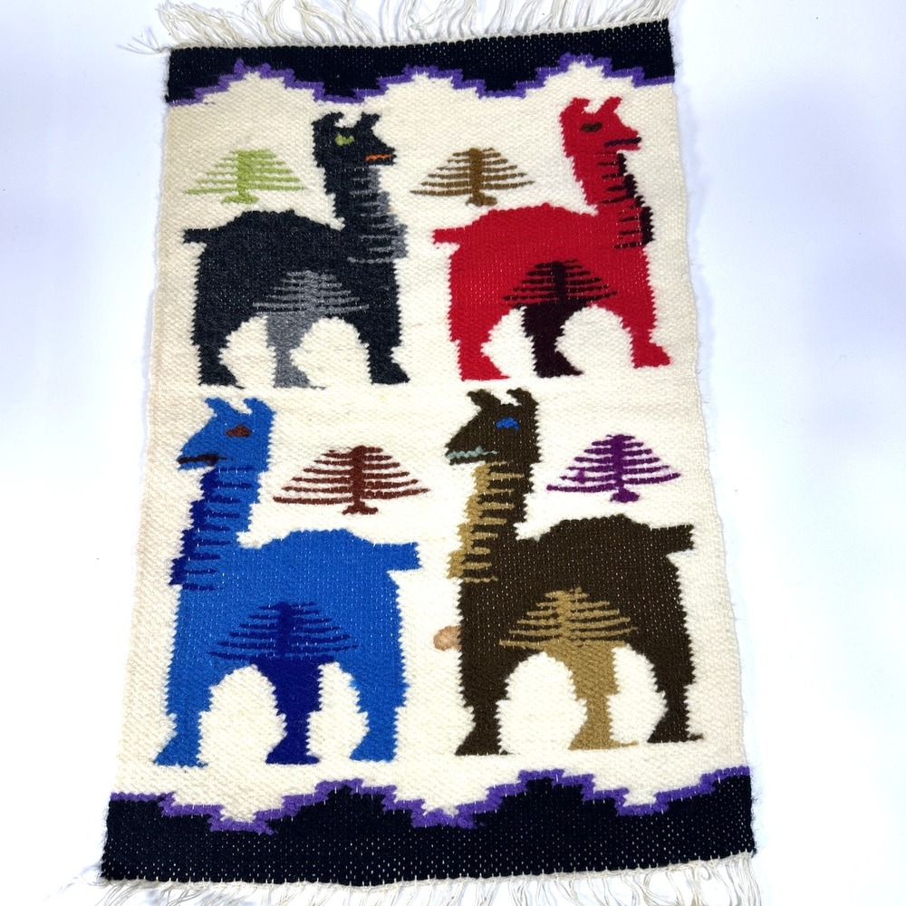 Peruvian Textile Wool Mat Rug Handwoven Llama Wall Hanging 10.5x16 inch